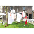 Uscator de rufe rotativ cu 4 brate + cu suport fixare pamant + husa + set carlige rufe, Brabantia, Lift-O-Matic Advance Spike, 50 m capacitate de uscare, otel, gri metalizat