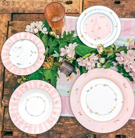 Serviciu de masa 18 piese, Brandani, Polline Pink, portelan New Bone China