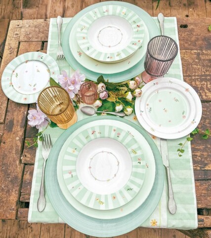 Serviciu de masa 18 piese, Brandani, Polline Green, portelan New Bone China