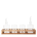 Set 4 recipiente pentru condimente si suport, Carlos, Homla, 33.5x8.5x3.5 cm, lemn/sticla, maro/transparent