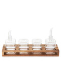 Set 4 recipiente pentru condimente si suport, Carlos, Homla, 33.5x8.5x3.5 cm, lemn/sticla, maro/transparent