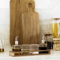 Set 4 recipiente pentru condimente si suport, Carlos, Homla, 33.5x8.5x3.5 cm, lemn/sticla, maro/transparent