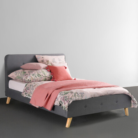 Pat tapitat Mikkel, Homla, 140x200 cm, metal/MDF/poliester, gri