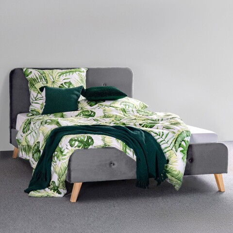 Pat tapitat Mikkel, Homla, 140x200 cm, metal/MDF/catifea din poliester, gri