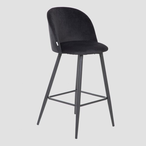 Scaun de bar Inu Reducido, Homla, 48.5x43x89 cm, metal/MDF/catifea din poliester, negru