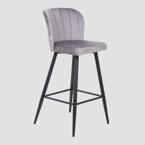 Scaun de bar Hana Reducido, Homla, 52x44x89 cm, metal/MDF/catifea din poliester, gri