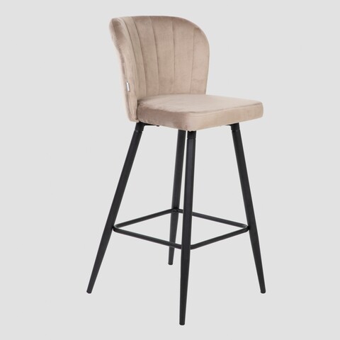 Scaun de bar Hana Reducido, Homla, 52x44x89 cm, metal/MDF/catifea din poliester, bej