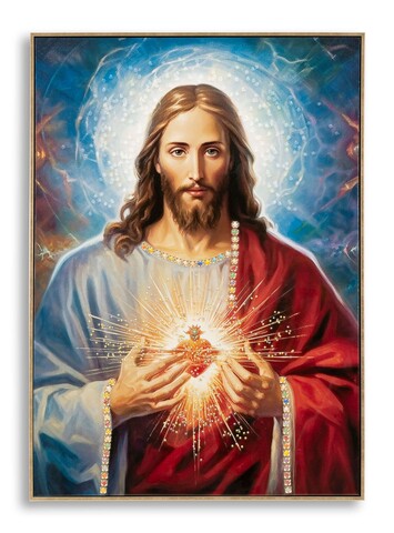 Tablou decorativ Jesus, Mauro Ferretti, 72x102 cm, lemn de pin/canvas pictat si lacuit, multicolor
