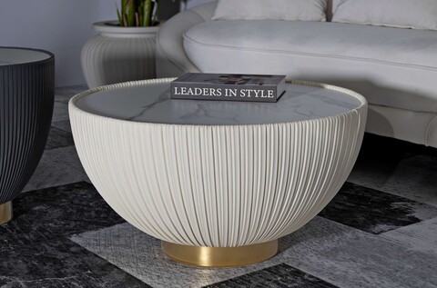 Masuta de cafea Elge, Mauro Ferretti, 71x71x38 cm, fier/ceramica, crem/auriu