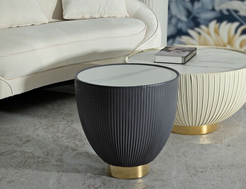 Masuta de cafea Elge, Mauro Ferretti, 46x46x45 cm, fier/ceramica, gri/auriu