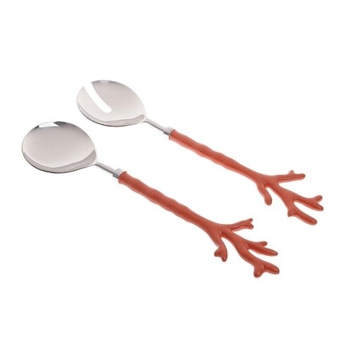 Set 2 ustensile pentru salata Coral, InArt, inox, rosu/argintiu