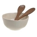 Set bol pentru salata si accesorii InArt, portelan, 21x10 cm, alb/maro