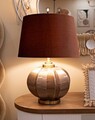 Lampa de masa Prague -H, Mauro Ferretti,  1 x E27, 40W, 40.5x57 cm, sticla/fier/textil, maro/auriu