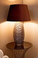 Lampa de masa Prague -W, Mauro Ferretti,  1 x E27, 40W, 45.5x79 cm, sticla/fier/textil, maro/auriu