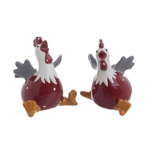 Set solnita si pipernita Shaker hen, InArt, 8x7x8 cm, ceramica, rosu/alb