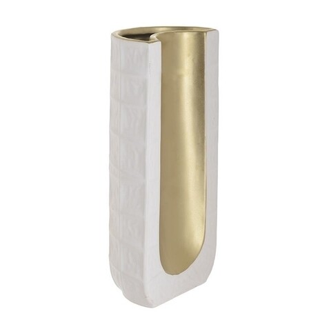 Vaza decorativa Gold, InArt, 12x7x27 cm, ceramica, alb/auriu