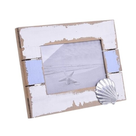 Rama foto Seashell, InArt, 15x10 cm, alb/albastru deschis