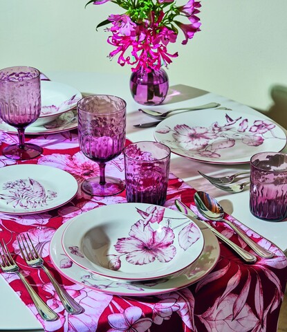 Serviciu de masa 18 piese Linea Atollo, Andrea Fontebasso, portelan, alb/roz
