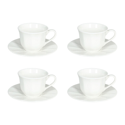 Set 4 cesti de ceai cu farfurie Queen, Andrea Fontebasso, 210 ml, New Bone China, alb