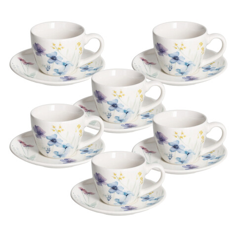 Set 6 cesti de cafea cu farfurie Iris Florenne, Tognana, 80 ml, New Bone China, multicolor