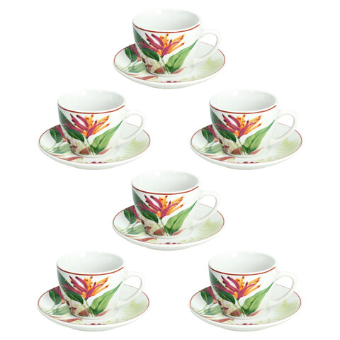 Set 6 cesti de cafea cu farfurie Madison Tropicalia, Tognana, 90 ml, portelan, multicolor