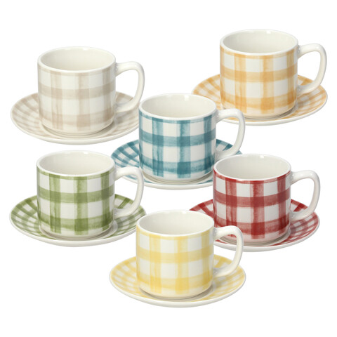 Set 6 cesti de cafea cu farfurie Ivy Caledonia, Tognana, 100 ml, New Bone China, multicolor