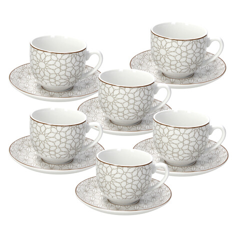Set 6 cesti de ceai cu farfurie Madison Habana, Tognana, 250 ml, portelan, multicolor