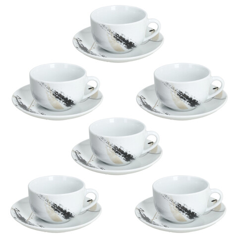 Set 6 cesti de ceai cu farfurie Madison Poivre, Tognana, 220 ml, portelan, multicolor