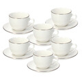 Set 6 cesti de ceai cu farfurie Madison Fascetta Oro, Tognana, 260 ml, portelan, alb/auriu