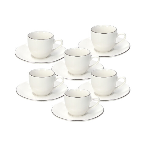 Set 6 cesti de cafea cu farfurie Madison Fascetta Platino, Tognana, 90 ml, portelan, alb