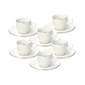 Set 6 cesti de cafea cu farfurie Madison Fascetta Platino, Tognana, 90 ml, portelan, alb