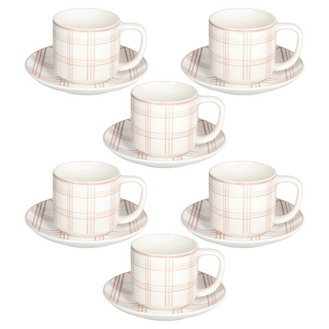 Set 6 cesti de ceai cu farfurie Ivy Quadro Mandorla, Tognana, 220 ml, New Bone China, alb/roz