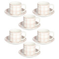 Set 6 cesti de ceai cu farfurie Ivy Quadro Mandorla, Tognana, 220 ml, New Bone China, alb/roz