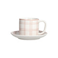 Set 6 cesti de ceai cu farfurie Ivy Quadro Mandorla, Tognana, 220 ml, New Bone China, alb/roz