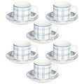 Set 6 cesti de ceai cu farfurie Ivy Quadro Carta Da Zucchero, Tognana, 220 ml, New Bone China, alb/albastru