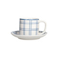 Set 6 cesti de ceai cu farfurie Ivy Quadro Carta Da Zucchero, Tognana, 220 ml, New Bone China, alb/albastru