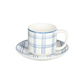Set 6 cesti de ceai cu farfurie Ivy Quadro Carta Da Zucchero, Tognana, 220 ml, New Bone China, alb/albastru