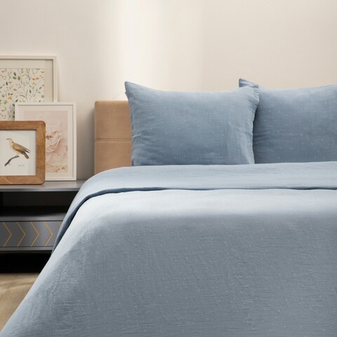 Lenjerie de pat King Size, Cordelia, Homla, 3 piese, 200x220 cm, bumbac, albastru/alb