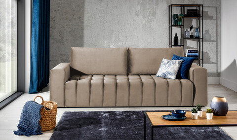 Canapea extensibila 3 locuri ELTAP, Laz01, Lazaro, 247x97x92 cm, lemn/poliester, maro deschis