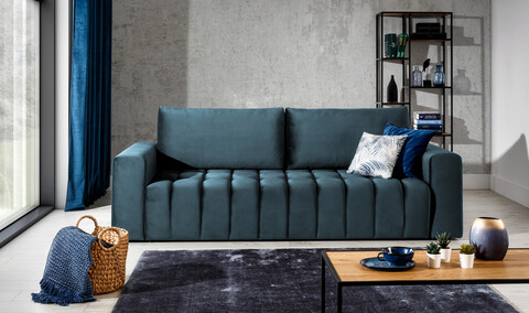 Canapea extensibila 3 locuri ELTAP, Laz05, Lazaro, 247x97x92 cm, lemn/poliester, albastru