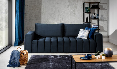 Canapea extensibila 3 locuri ELTAP, Laz39, Lazaro, 247x97x92 cm, lemn/poliester, albastru inchis