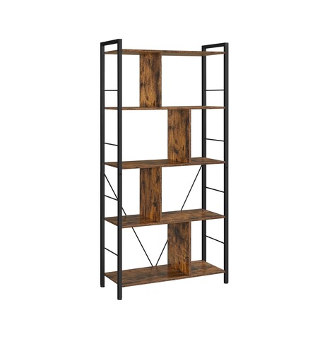 Biblioteca cu 5 rafturi, Vasagle, Industrial Living, 74x30x150 cm. PAL/otel, maro