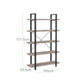 Biblioteca cu 5 rafturi, Vasagle, Industrial, 105x33.5x177.5 cm. PAL/otel, gri/negru