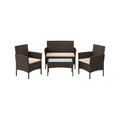 Set mobilier pentru gradina/terasa 4 piese, Lounge, otel/polietilena/sticla temperata, maro/grej