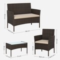 Set mobilier pentru gradina/terasa 4 piese, Lounge, otel/polietilena/sticla temperata, maro/grej