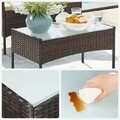 Set mobilier pentru gradina/terasa 4 piese, Lounge, otel/polietilena/sticla temperata, maro/grej