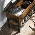 Bancheta cu pantofar si sezut tapitat, Vasagle, 70x30x45 cm, PAL/otel/piele ecologica, maro rustic