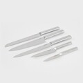 Set 5 cutite + suport Masterset, Homla, lemn/inox, natur/argintiu