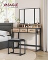 Masa de toaleta cu taburet / Masuta dressing, Vasagle, Industrial, 90x40x141 cm, PAL/otel/piele ecologica, natural