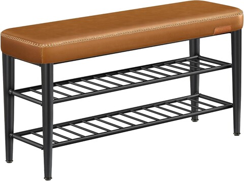 Bancheta cu pantofar Ekho, Vasagle, 100x30x50 cm, max 135 kg, otel/piele ecologica, maro
